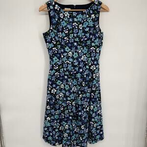 Talbots Dress Women’s 6 Dark Floral Fit & Flare Cotton Feminine Classic Romantic